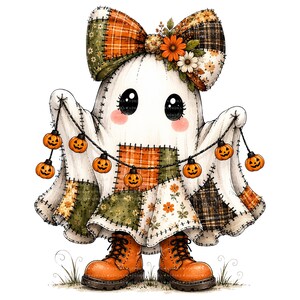 26 Halloween-spöken PNG-paket, lapptäcke akvarell clipart, höstens sublimeringsdesigner, omedelbar digital nedladdning bild 7