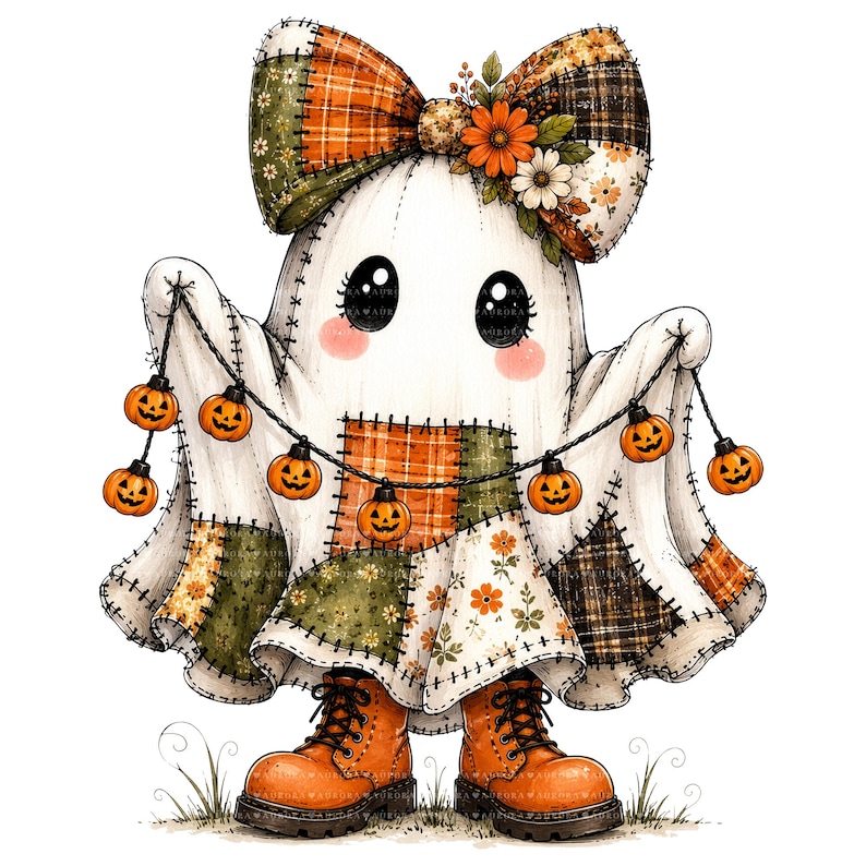 26 Halloween-spöken PNG-paket, lapptäcke akvarell clipart, höstens sublimeringsdesigner, omedelbar digital nedladdning bild 7