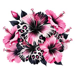 10 Pink Leopard Hibiscus PNG Bundle, Tropical Flower Clipart, Sublimation Digital Download image 3