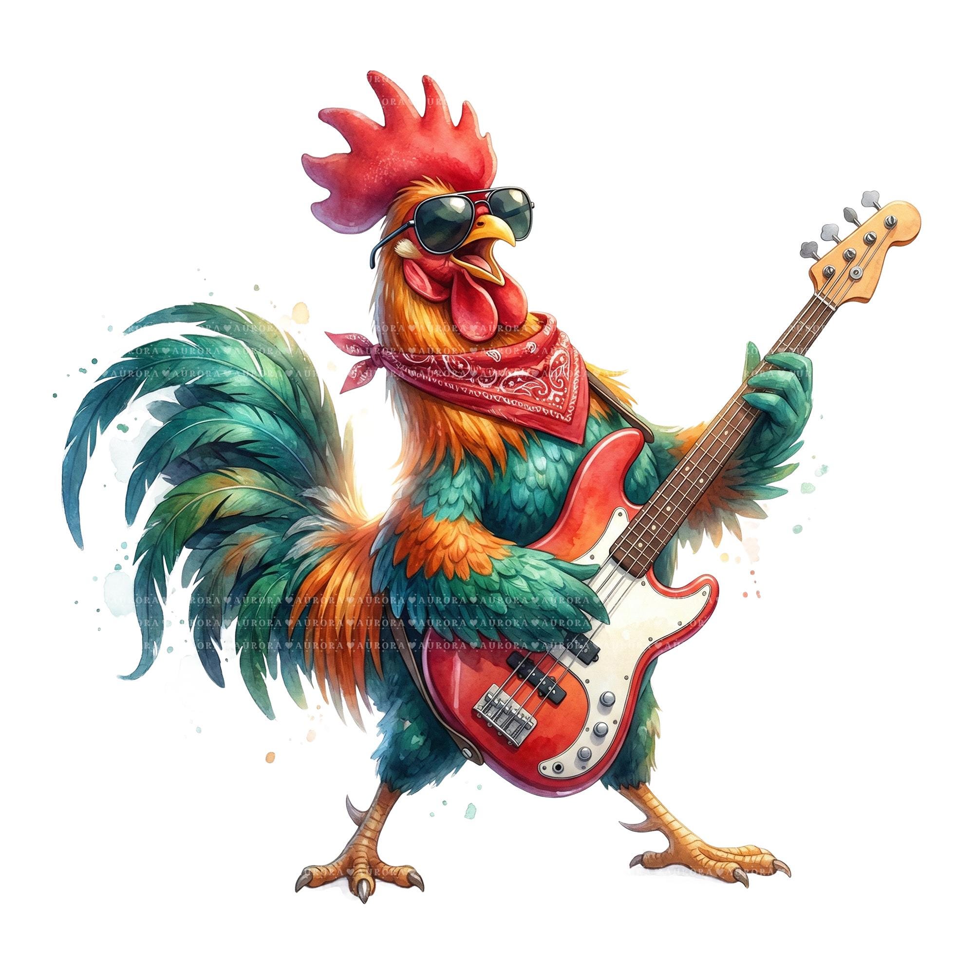 18 Rocker Rooster Clipart, Punk Chicken PNG Bundle, Sublimation Designs ...