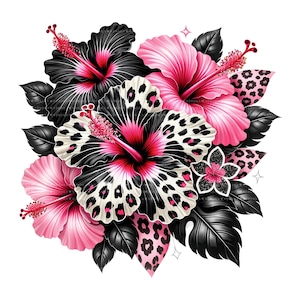 10 Pink Leopard Hibiscus PNG Bundle, Tropical Flower Clipart, Sublimation Digital Download image 7