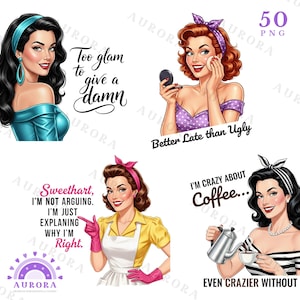 Sassy Retro Housewife PNG Bundle | Funny 1950s Pin Up Sublimation Clipart | Vintage Sarcastic Designs image 2