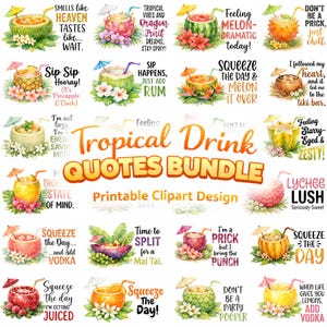Funny Tropical Drink Quotes PNG Bundle, Cocktail Sublimation Designs for Summer Tiki Bar Shirts