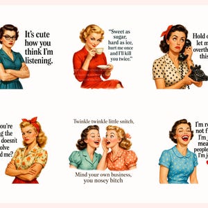 Retro Housewife PNG Bundle, Sarcastic Women Quotes, 1950s Humor Clipart, Mugs, shirts, Instant Download image 6