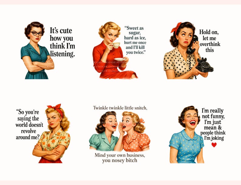 Retro Housewife PNG Bundle, Sarcastic Women Quotes, 1950s Humor Clipart, Mugs, shirts, Instant Download image 6