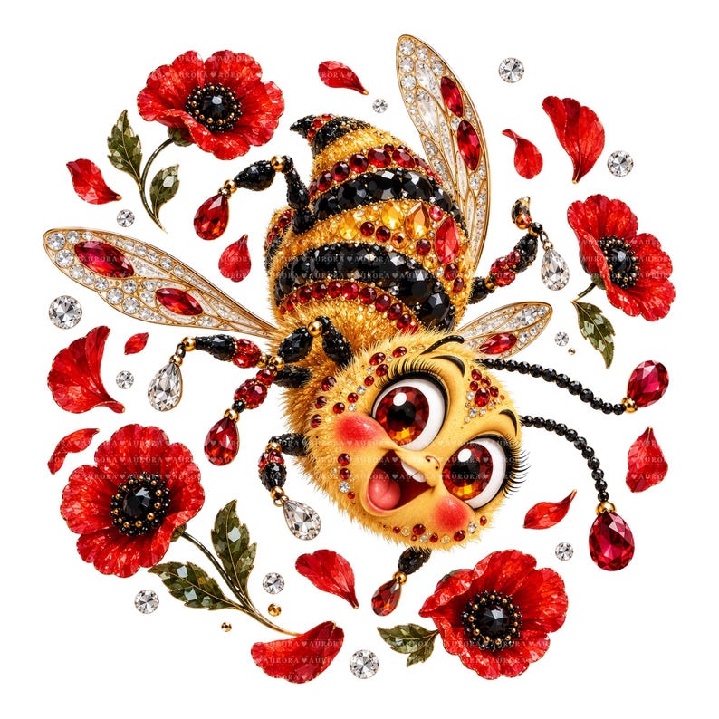 30 Jeweled Bee PNG Bundle, Rhinestone Floral Clipart, Sublimation ...