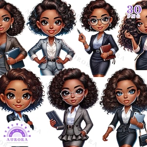Afro Business Woman Clipart, African American, Girl PNG, Lady Boss, Office, Digital Download