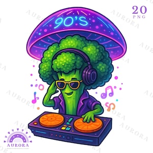 Jaren 90 disco groente DJ clipartbundel, leuke retro funky groenten voor sublimatie, stickers, T-shirts, scrapbooking en feestdecor