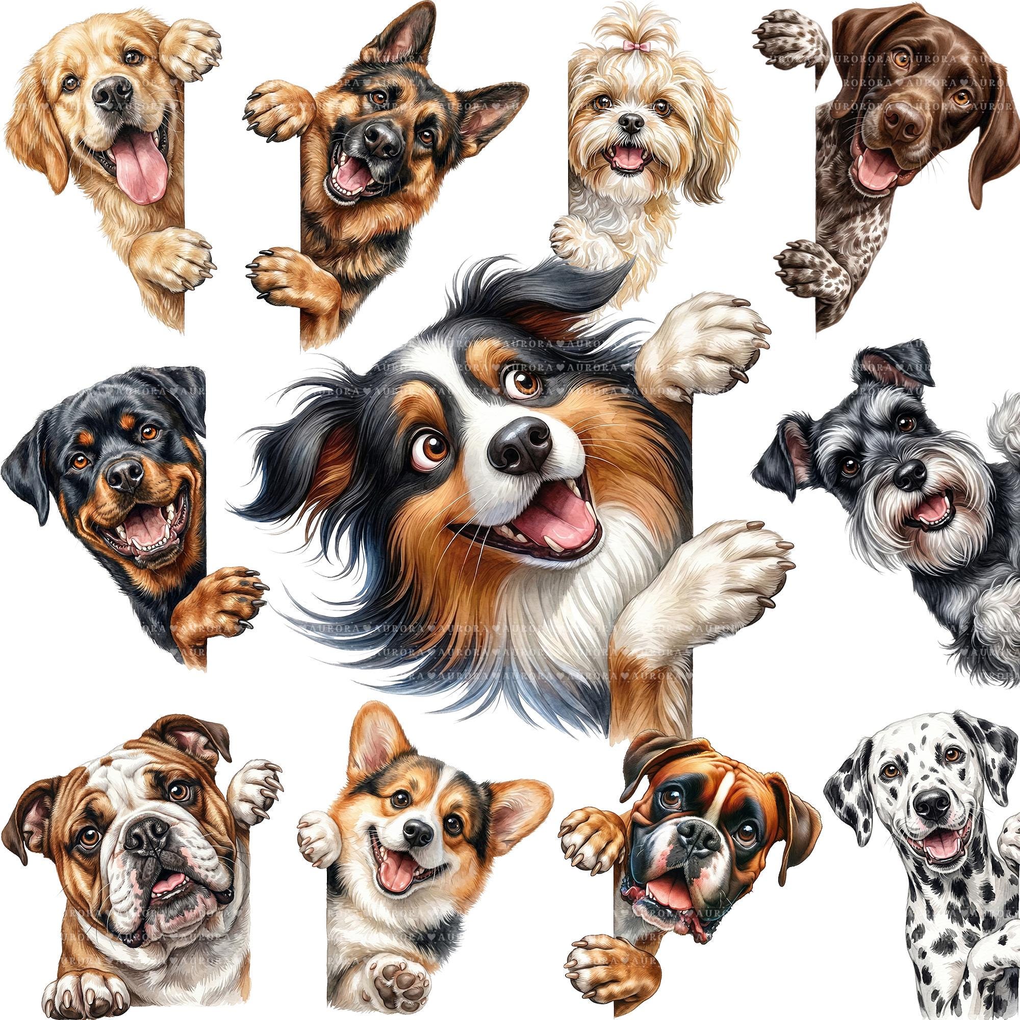 22 Peeking Dog Clipart Bundle, Watercolor Puppy Sublimation PNG ...
