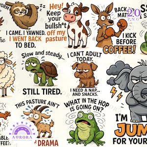 Funny Animal Quotes PNG Bundle, Sarcastic Coffee Lover Humor, Sublimation Designs, Mugs, Shirts, Gifts
