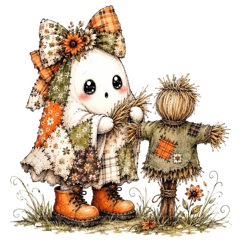 26 Halloween-spöken PNG-paket, lapptäcke akvarell clipart, höstens sublimeringsdesigner, omedelbar digital nedladdning bild 5