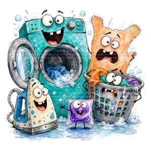 26 Funny Cartoon Everyday Objects Clipart Bundle, Quirky Watercolor PNG Graphics, Sublimation Designs