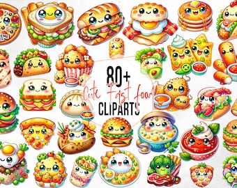 Kawaii Fast Food Clipart Bundle, Cute Food Illustrations (Commercial Use)