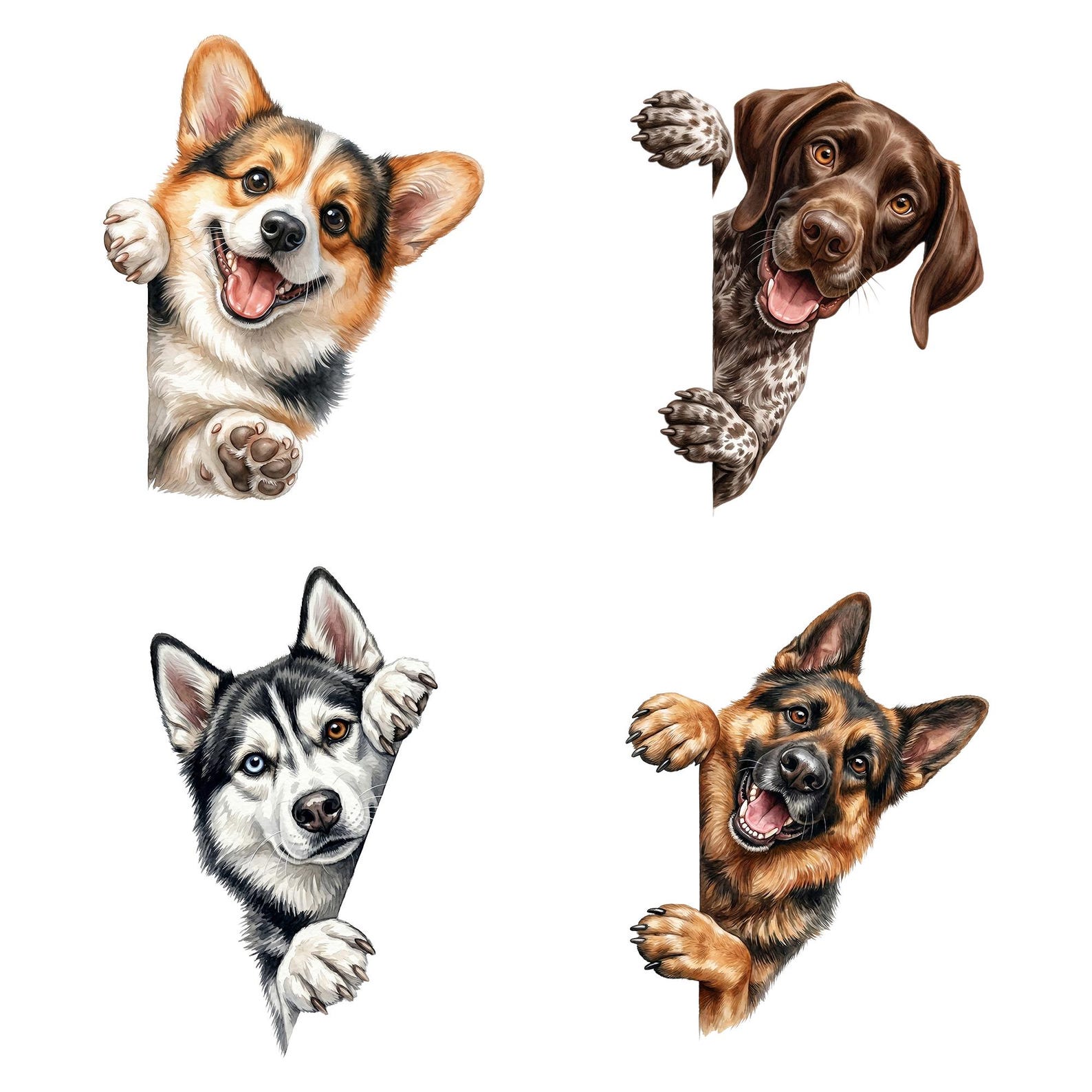 22 Peeking Dog Clipart Bundle, Watercolor Puppy Sublimation PNG ...