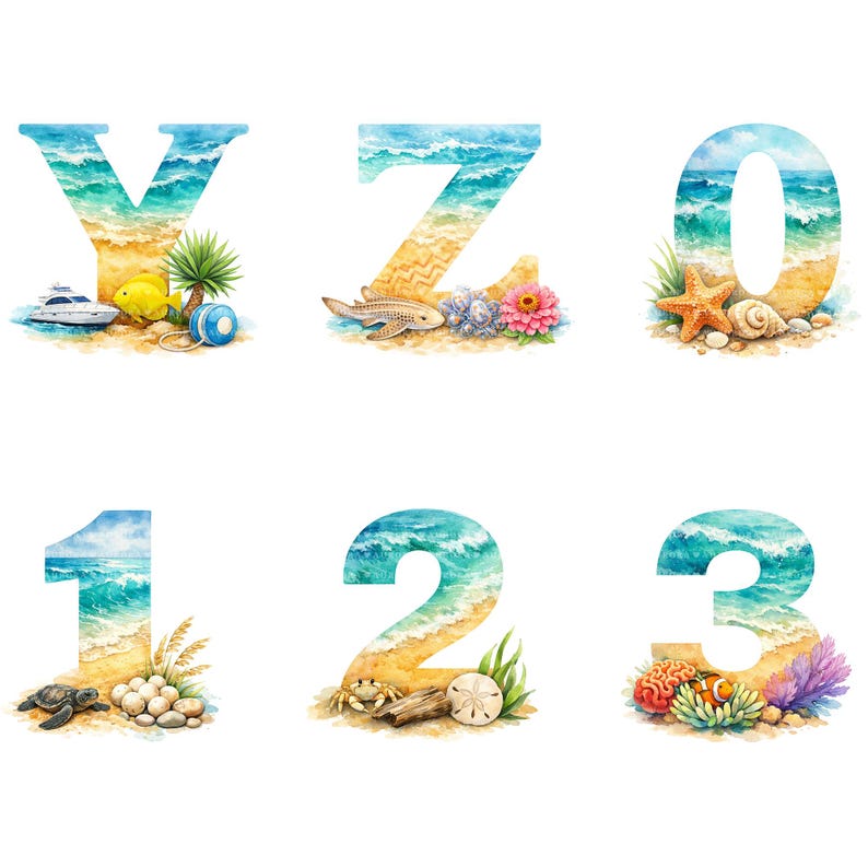 36 Summer Beach Alphabet Letters PNG Bundle, Sublimation Clipart ...