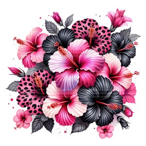 10 Pink Leopard Hibiscus PNG Bundle, Tropical Flower Clipart, Sublimation Digital Download image 4