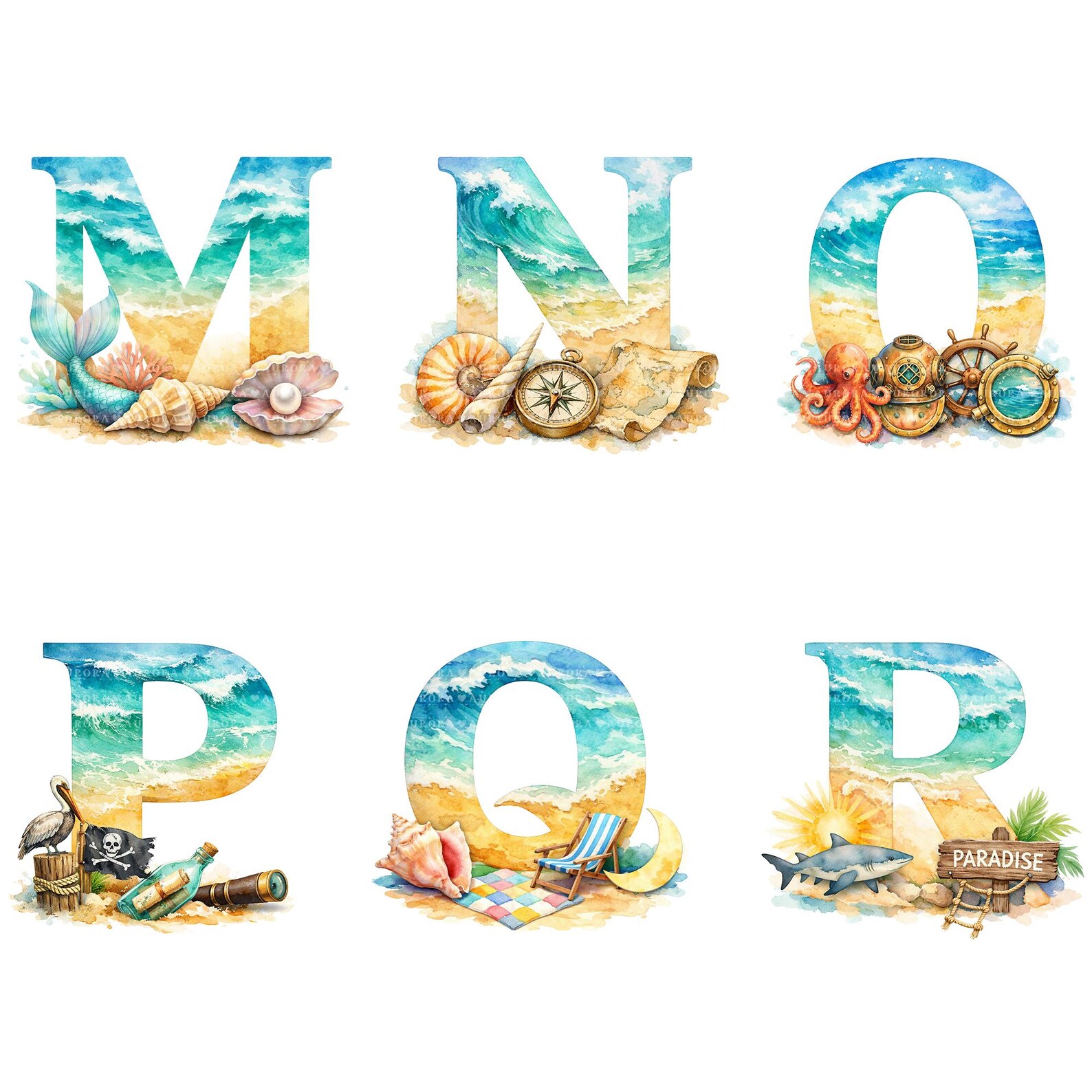 36 Summer Beach Alphabet Letters PNG Bundle, Sublimation Clipart ...