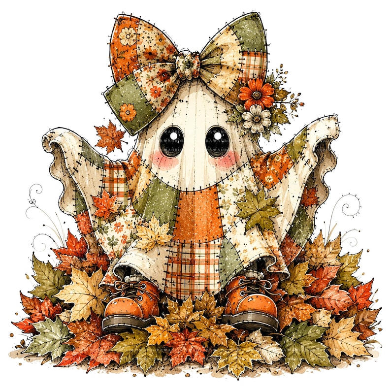 26 Halloween-spöken PNG-paket, lapptäcke akvarell clipart, höstens sublimeringsdesigner, omedelbar digital nedladdning bild 13