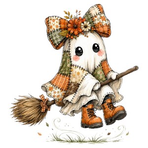 26 Halloween-spöken PNG-paket, lapptäcke akvarell clipart, höstens sublimeringsdesigner, omedelbar digital nedladdning bild 3
