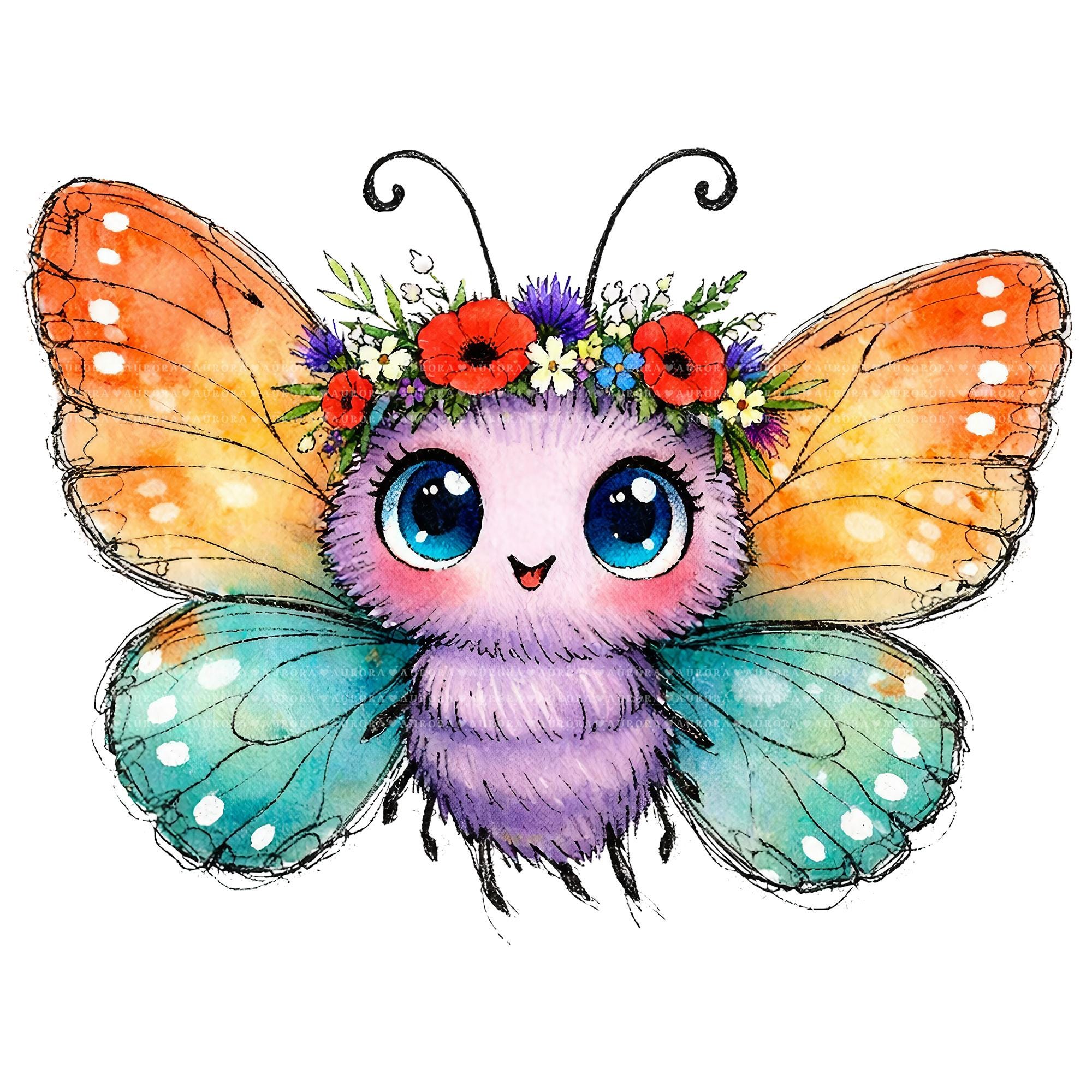20 Butterfly Fairy Clipart Bundle, Whimsical Watercolor Kawaii PNG ...