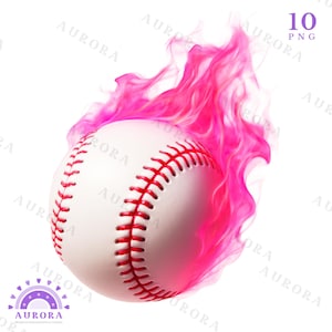 Flaming Baseball Clipart Bundle, Fire Baseball PNG, Red, Green, Pink, Sports Sublimation, Instant Download