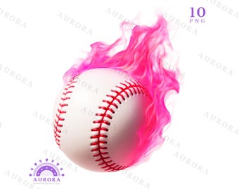 Pacote de clipart de beisebol flamejante, beisebol de fogo PNG, vermelho, verde, rosa, sublimação esportiva, download instantâneo