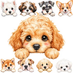 32 Peeking Dog Sublimation PNG, Watercolor Puppy Clipart Bundle, Shirts, Mugs, Tumblers, Instant Download