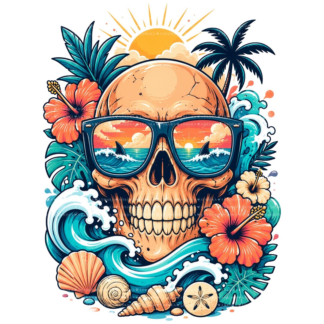 12 Tropical Skull PNG Bundle, Beach Summer Clipart, Sublimation Designs ...