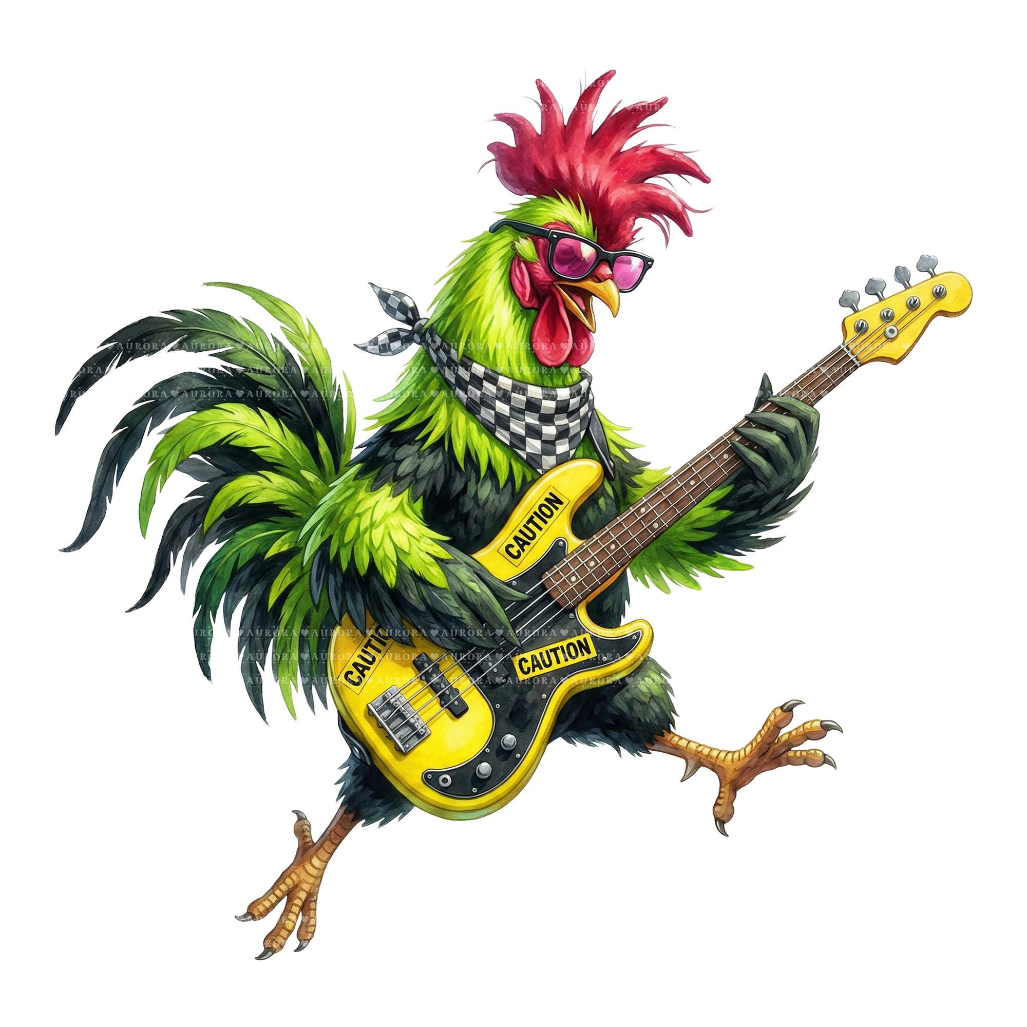 18 Rocker Rooster Clipart, Punk Chicken PNG Bundle, Sublimation Designs ...