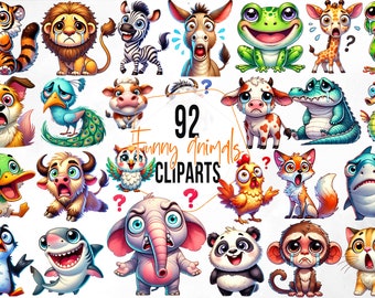 Funny Animals Clipart, Safari PNG Bundle (92 Files, Commercial Use)