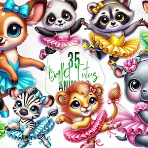 Imágenes prediseñadas de animales de bailarina, 35 lindos animales bailando PNG, sublimación de animales de bailarina, animales de acuarela, descarga digital