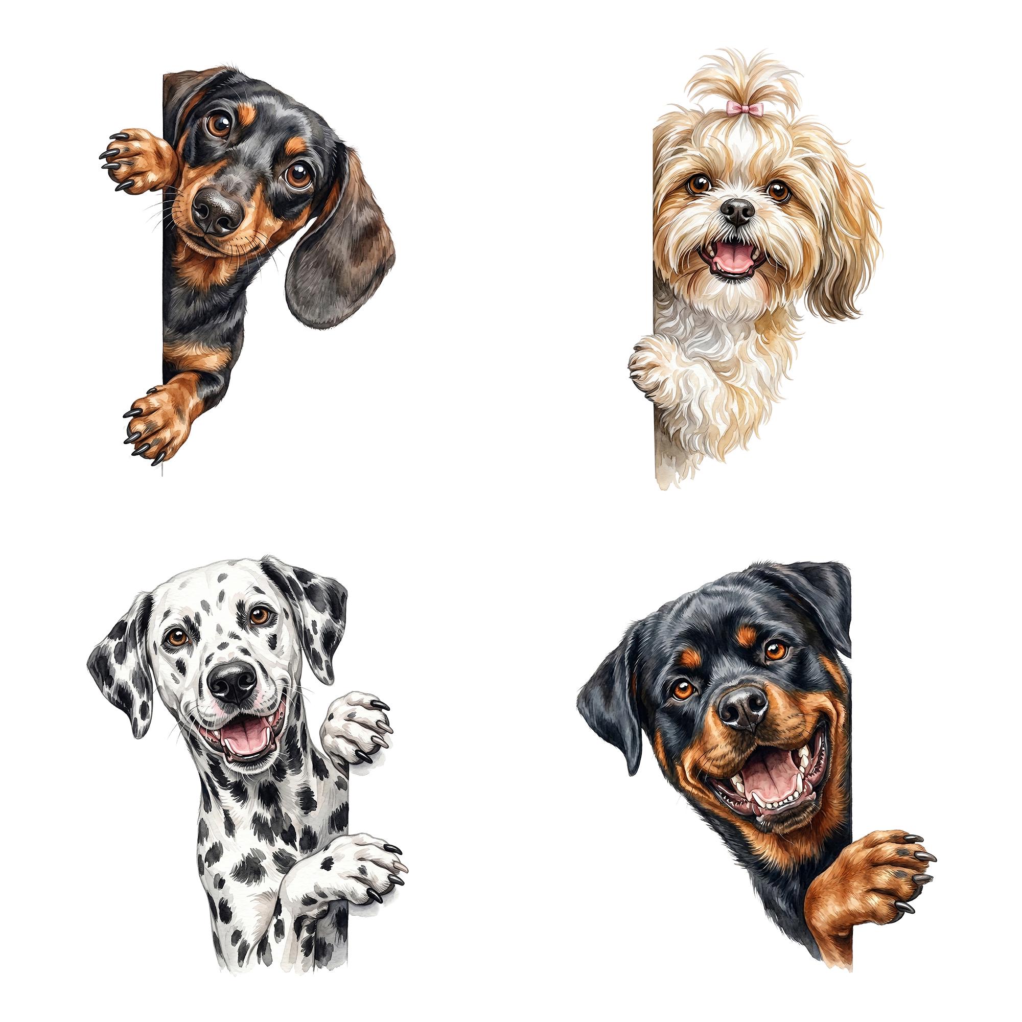 22 Peeking Dog Clipart Bundle, Watercolor Puppy Sublimation PNG ...