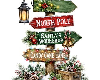 22 aquarel kerstwegwijzer png-bundel, noordpoolclipart, sublimatieontwerpen voor winterbekers