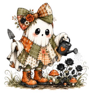 26 Halloween-spöken PNG-paket, lapptäcke akvarell clipart, höstens sublimeringsdesigner, omedelbar digital nedladdning bild 4