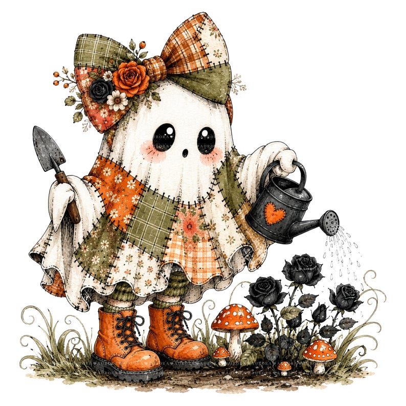 26 Halloween-spöken PNG-paket, lapptäcke akvarell clipart, höstens sublimeringsdesigner, omedelbar digital nedladdning bild 4