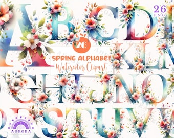 Watercolor Floral Alphabet Clipart, Spring Flower Letters, Spring-themed Design, Wedding Deco, Monogram, Digital Download