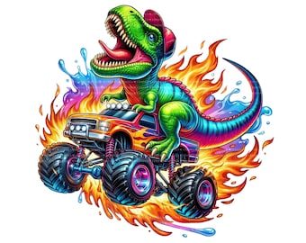10種類のT-Rex恐竜モンスタートラック昇華プリントPNG、恐竜トラッククリップアート、男の子の誕生日シャツデザイン