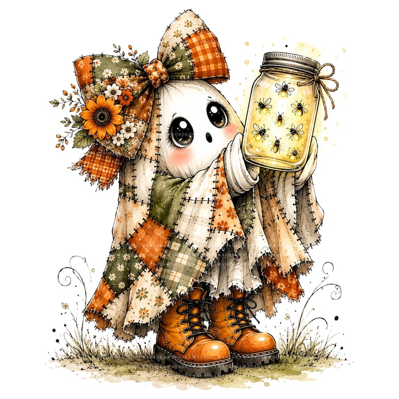 26 Halloween-spöken PNG-paket, lapptäcke akvarell clipart, höstens sublimeringsdesigner, omedelbar digital nedladdning bild 1
