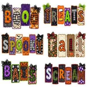 30 Halloween Word Art PNG-paket, kusliga lapptäcken med sublimering för skjortor och tumblers