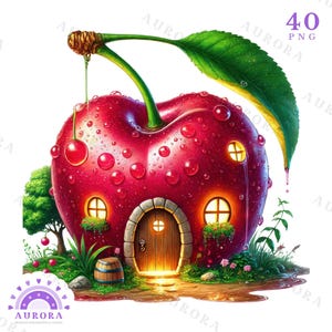 40 Clipart di cottage delle fate della frutta / Carino Kiwi Fairy House PNG / Decorazione per la cameretta dei bambini delle fiabe / Download digitale / Uso commerciale