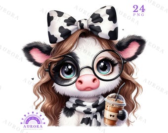 Girly Cow PNG, luipaardprint Highland Cow sublimatie, westerse clipart, koffie, lolly, digitale download