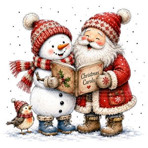 24 Whimsical Santa Snowman PNG, Christmas Watercolor Clipart, Sublimation Bundle for Shirts, Mugs, Tumblers image 12