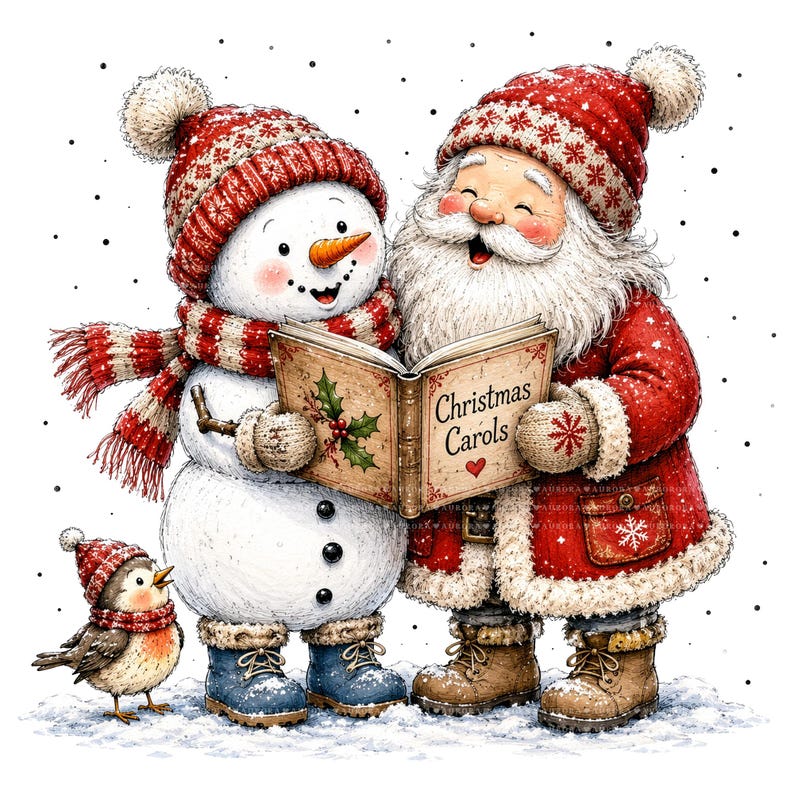 24 Whimsical Santa Snowman PNG, Christmas Watercolor Clipart, Sublimation Bundle for Shirts, Mugs, Tumblers image 12