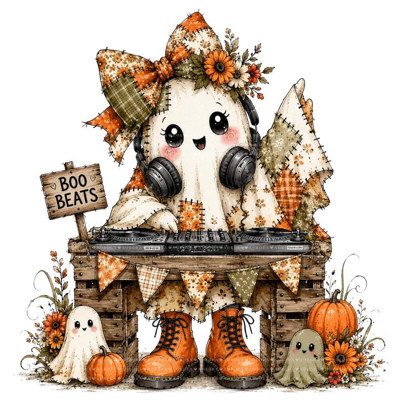 26 Halloween-spöken PNG-paket, lapptäcke akvarell clipart, höstens sublimeringsdesigner, omedelbar digital nedladdning bild 9