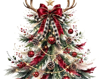 25 Christmas Tree Clipart Bundle, Holiday Sublimation PNG, Watercolor Designs for Shirts, Mugs, Ornaments