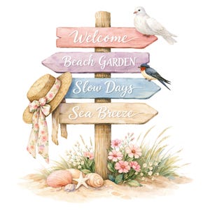 28 Beach Signpost Clipart Bundle, Coastal Summer Watercolor PNG ...