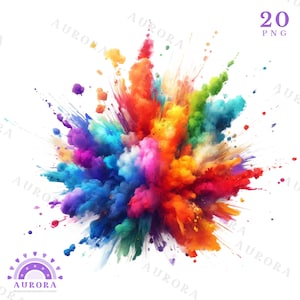 Könnte beinhalten: Eine lebendige Explosion von bunter Farbe in Schattierungen von Rot, Orange, Gelb, Grün, Blau, Lila und Rosa. Die Farbe ist gespritzt und wirbelt, wodurch ein dynamisches und abstraktes Design entsteht.