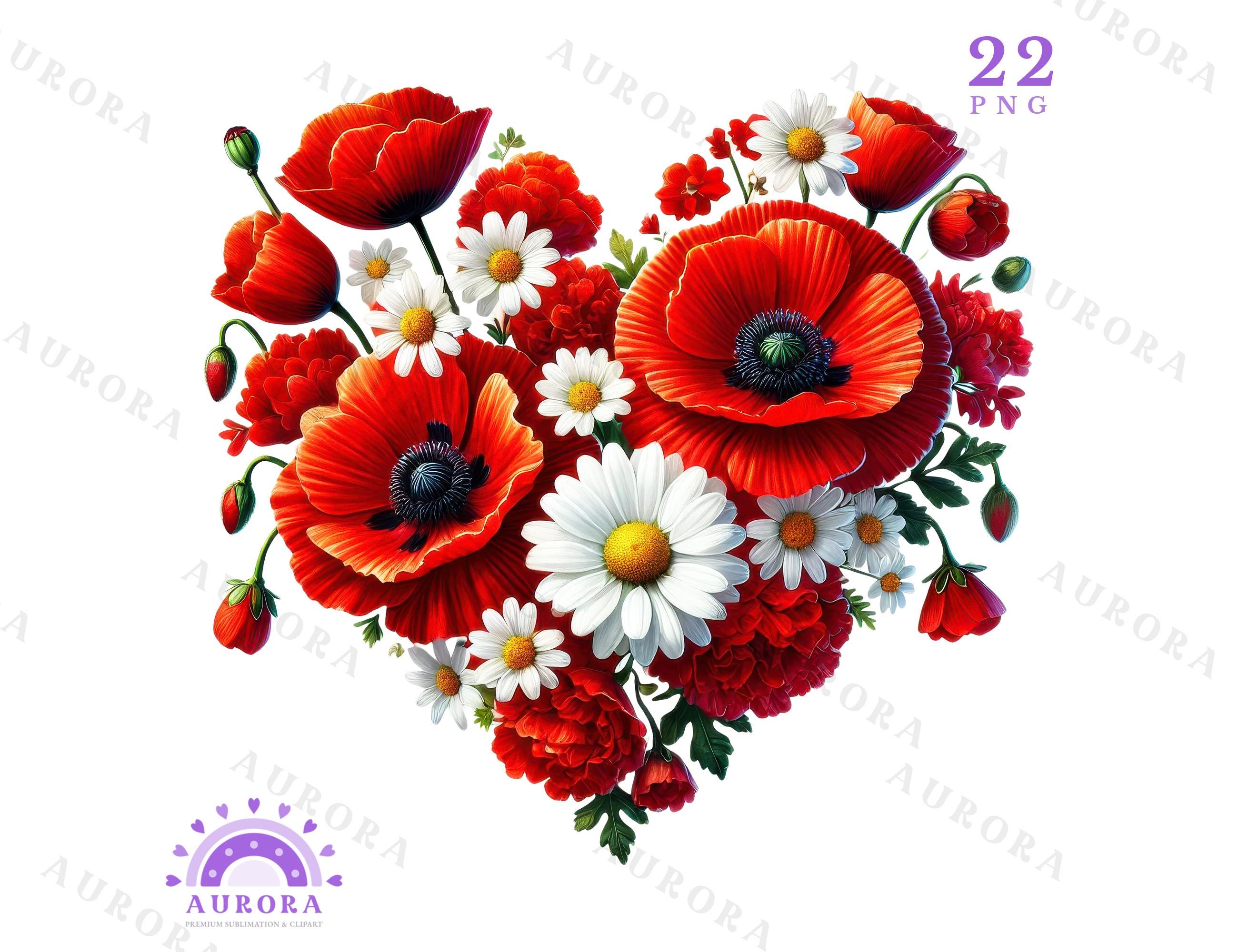 Valentine Floral Heart Clipart Bundle, Colorful Flowers Sublimation PNG ...