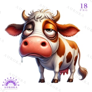 Funny Cow PNG, Quirky Animals Clipart Bundle, Silly Farm Animal Graphics, Instant Download