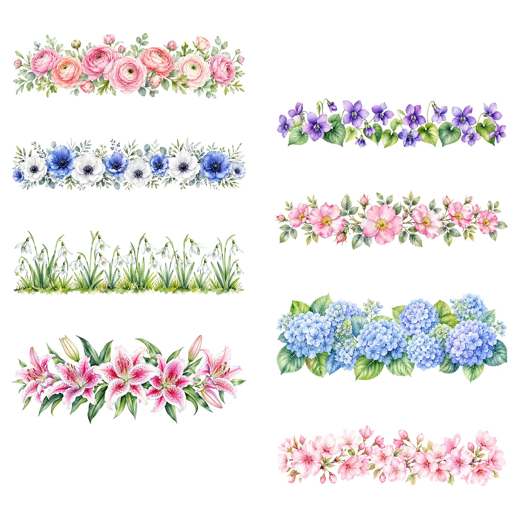 40 Watercolor Floral Border Clipart, Botanical Flower Headers ...